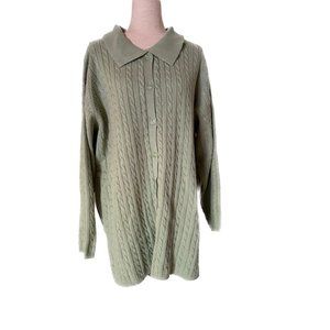 DENIM & CO New Jade Green Cable Knit cotton Cardigan Sweater, Size 3X